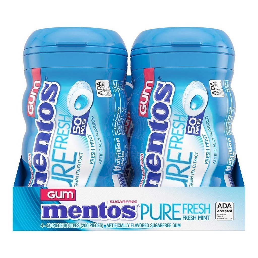 Goma De Chiclets Mentos Pure Fresh Mint Sin Azúcar, 4 Pack / 200 Total