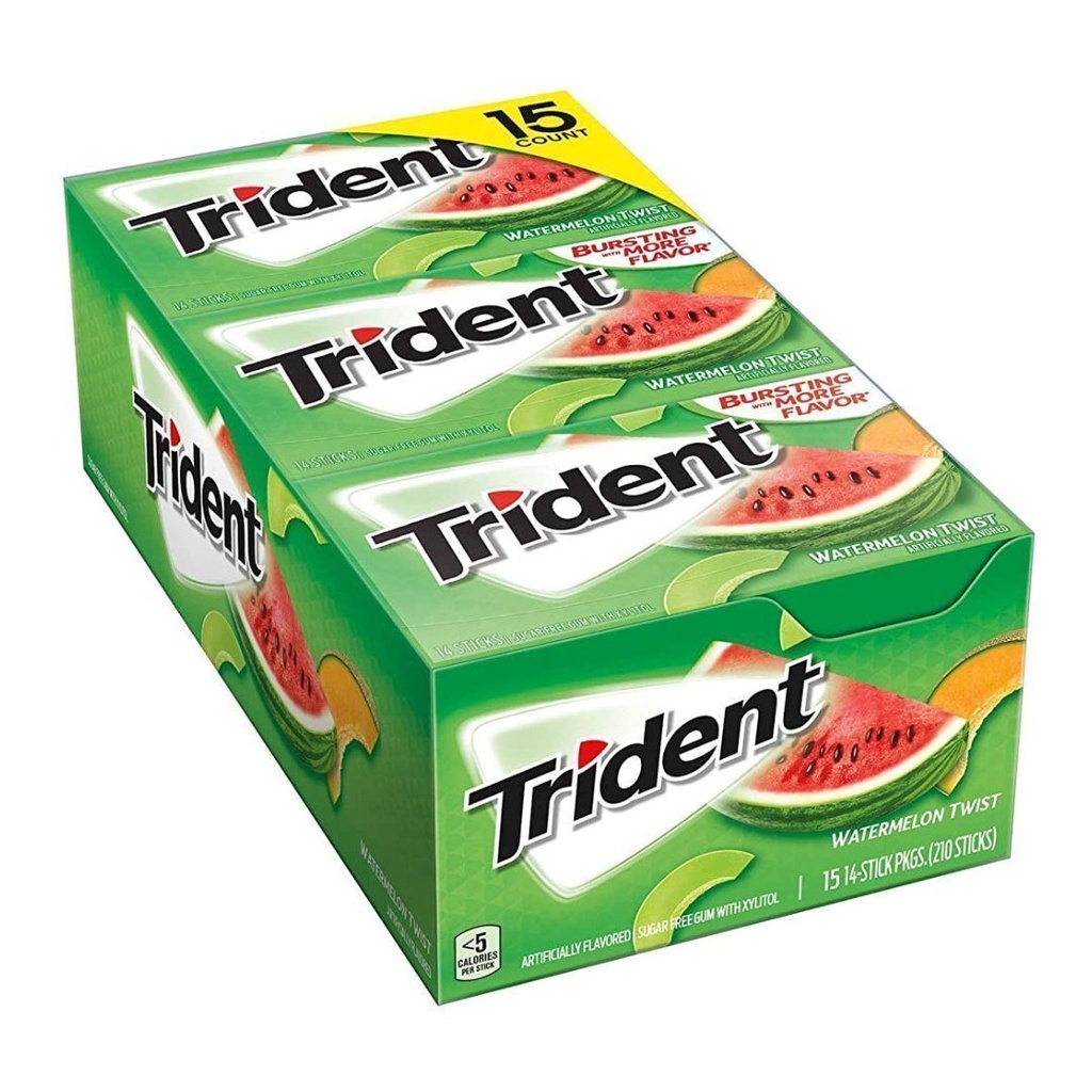 Chiclets Trident Sabor Patilla Sin Azúcar, 15 Pack / 210 Total