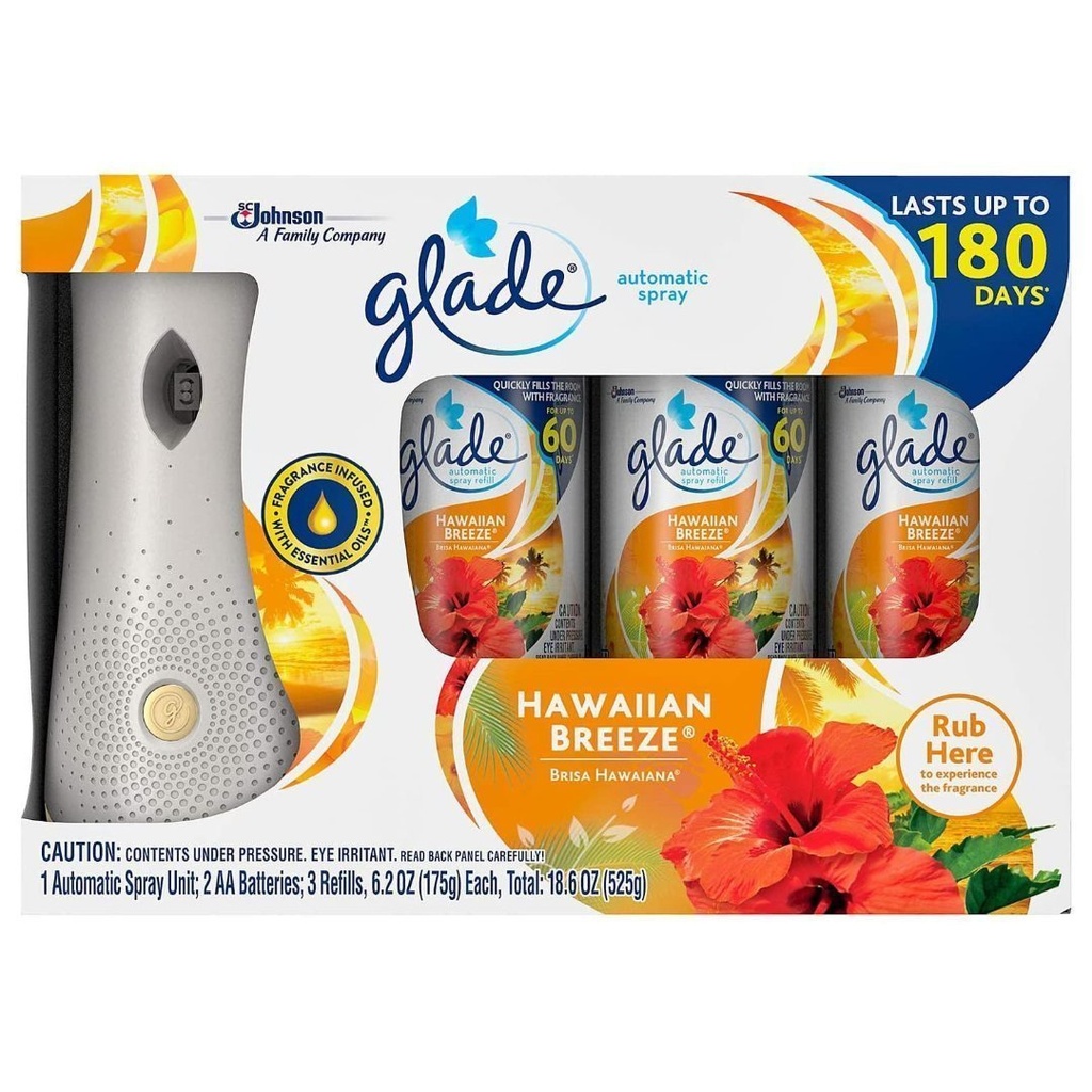 Ambientador Con Dispensador Automático - Aroma Brisa Hawaiana, Glade / 3 Pack / 525g