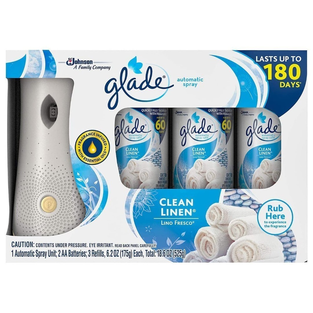 Ambientador Con Dispensador Automático - Aroma Lino Fresco, Glade / 3 Pack / 525g
