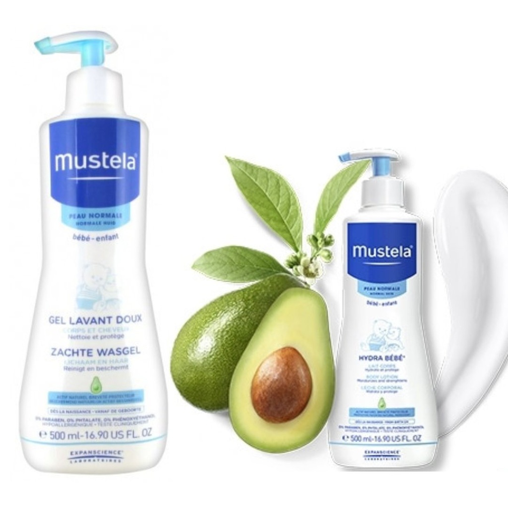 Body Wash + Loción Para Pieles Normales Recién Nacidos - Niños, Mustela / 500ml - 300mL