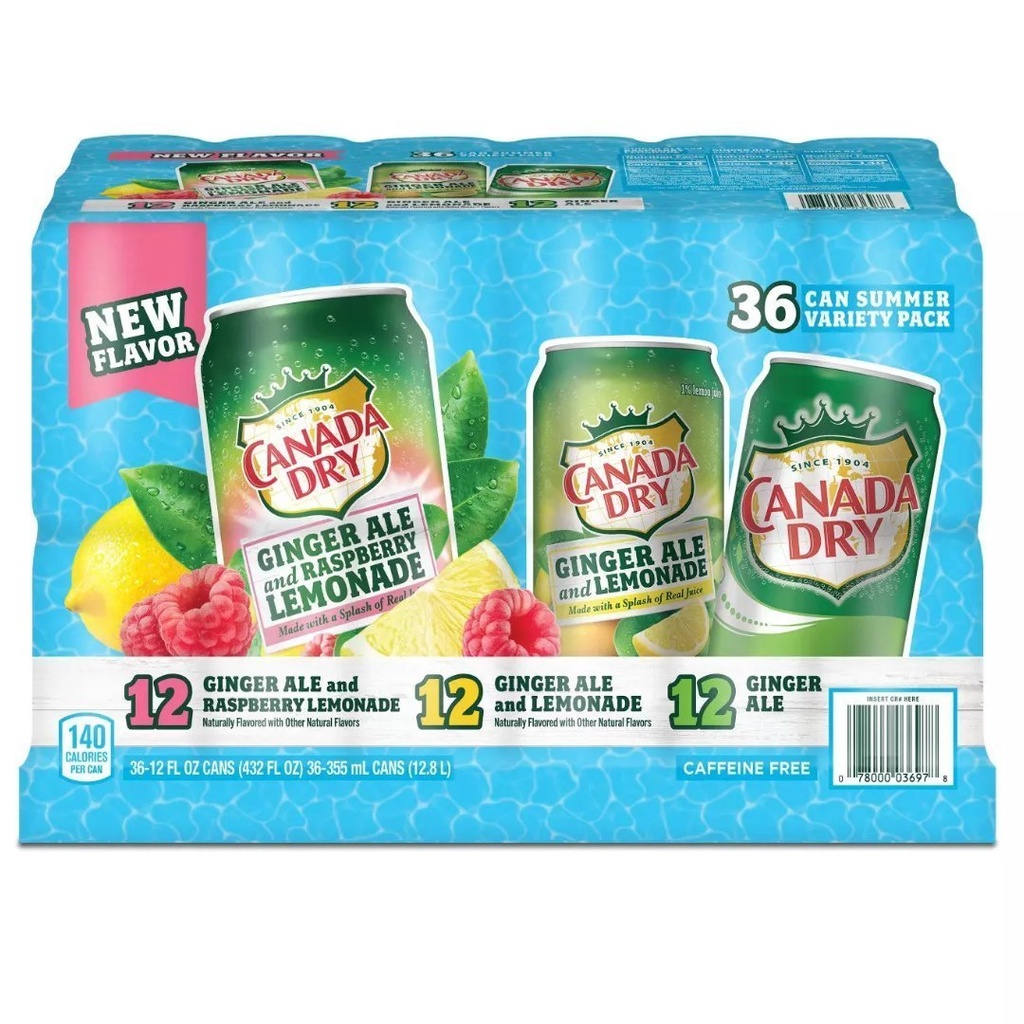 Canada Dry Ginger Ale, Paquete Variado De Verano / 36 Pack / 355 mL