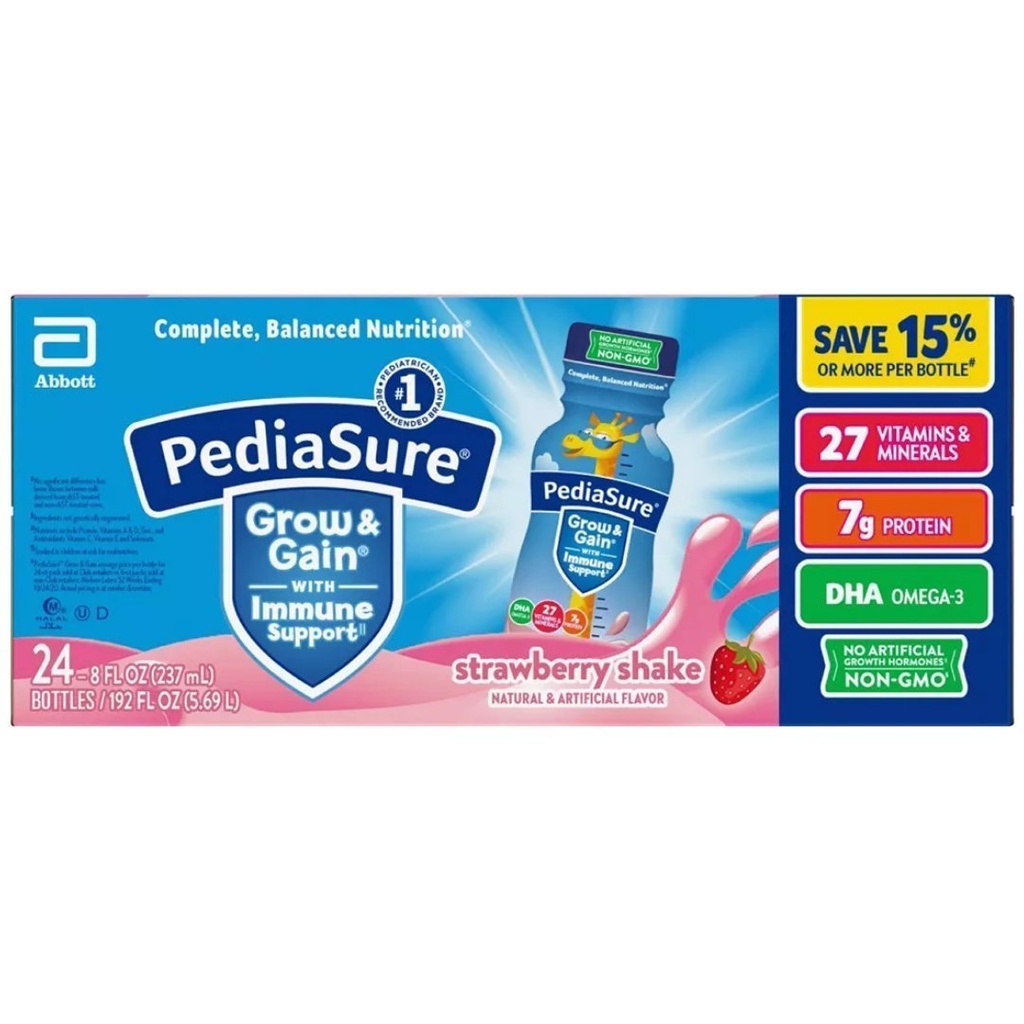 Batido Nutricional Con Apoyo Inmunológico, PediaSure Grow &amp; Gain / Sabor Fresa / 24 Pack / 237 mL