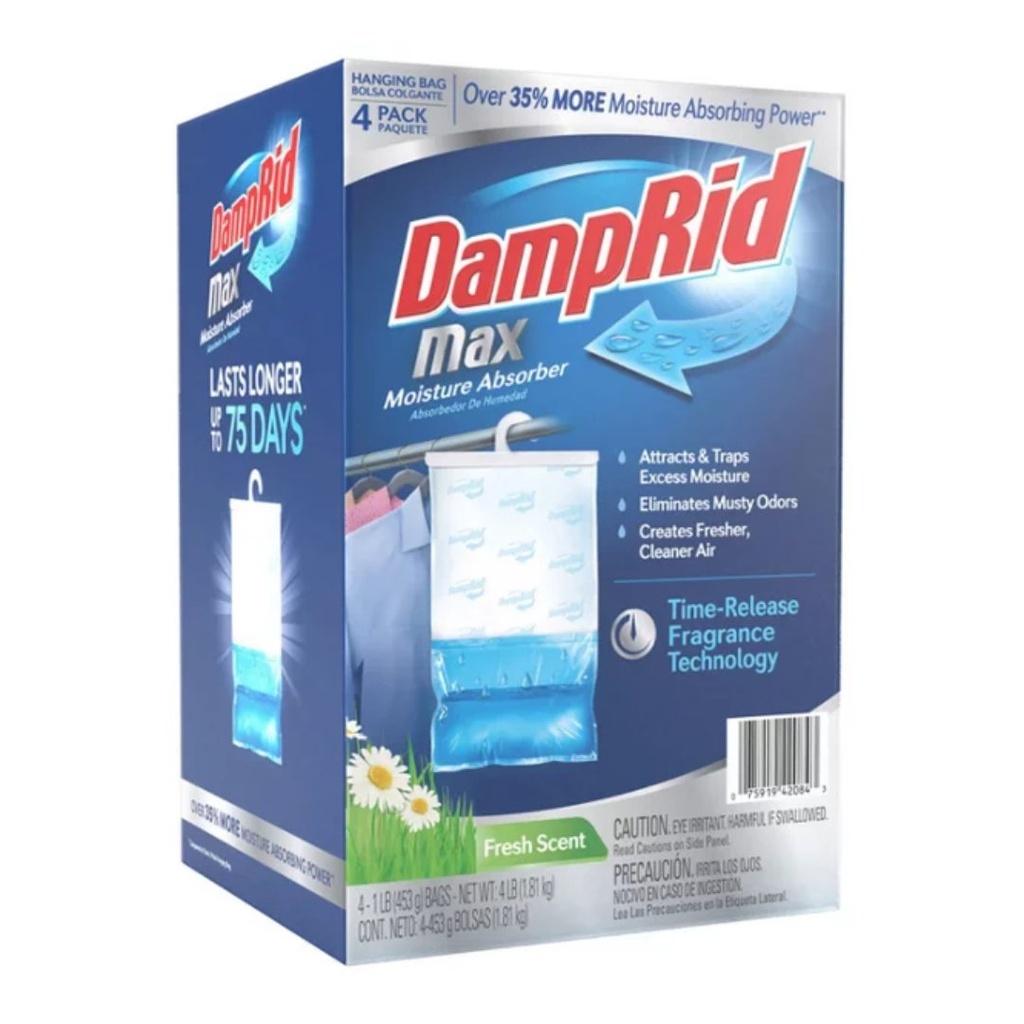 Deshumidificador De Olores En Bolsa Colgante Con Aroma Fresco, DampRid Max / 4 Pack / 1.81 Kg