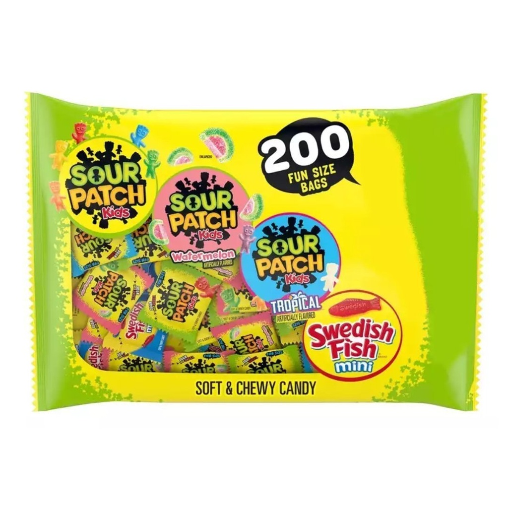 Gomitas Sour Patch Kids y Swedish Fish, 200 Pack / 2.57 Kg