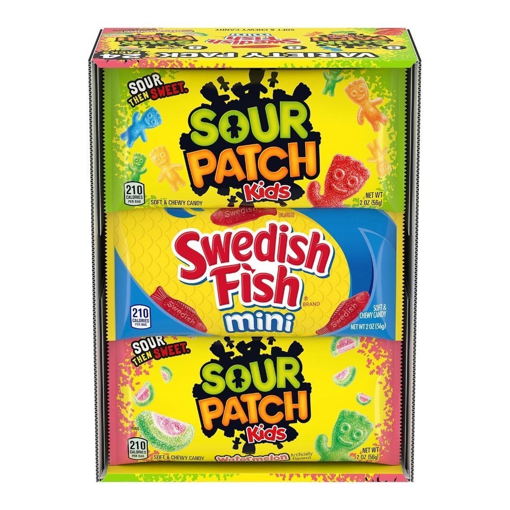 Gomitas Sour Patch Kids &amp; Swedish Fish, 24 Pack / peso total 1.34 Kg.