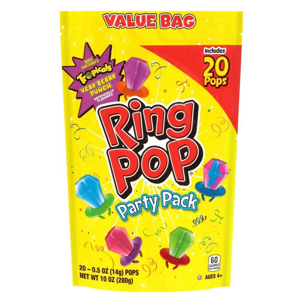 Ring Pop Party Pack Sabores Variados, 14g / 20 Pops