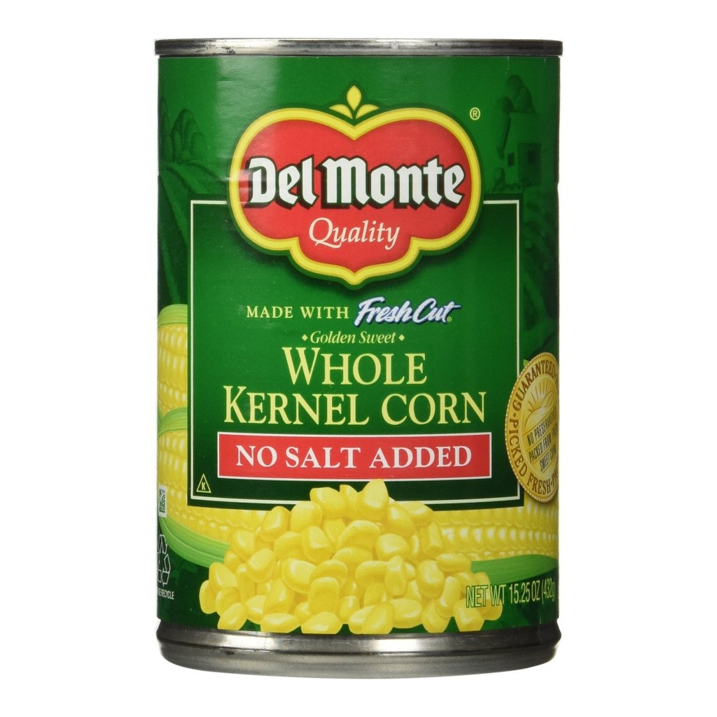Granos De Maíz Dulce En Lata Sin Sal Añadida, Del Monte / 432g