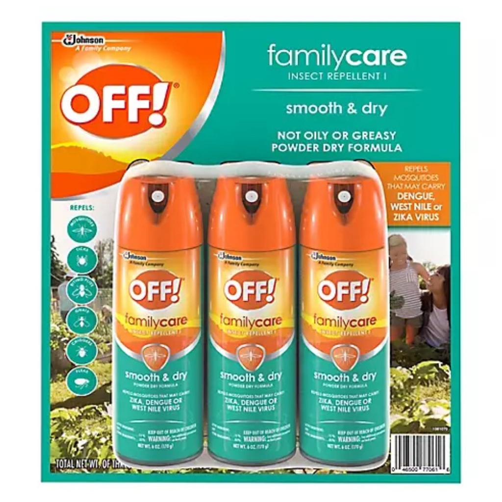 Repelente En Spray Formula Suave y Seca En Polvo, OFF / 3 Pack / 170g