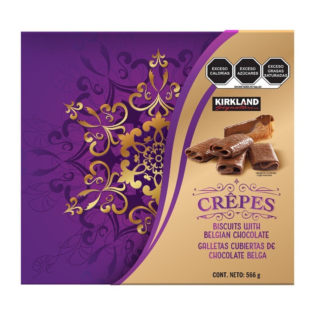 Crepes De Galletas Cubiertas De Chocolate Belga, Kirkland Signature / 566g Caja Color Morado