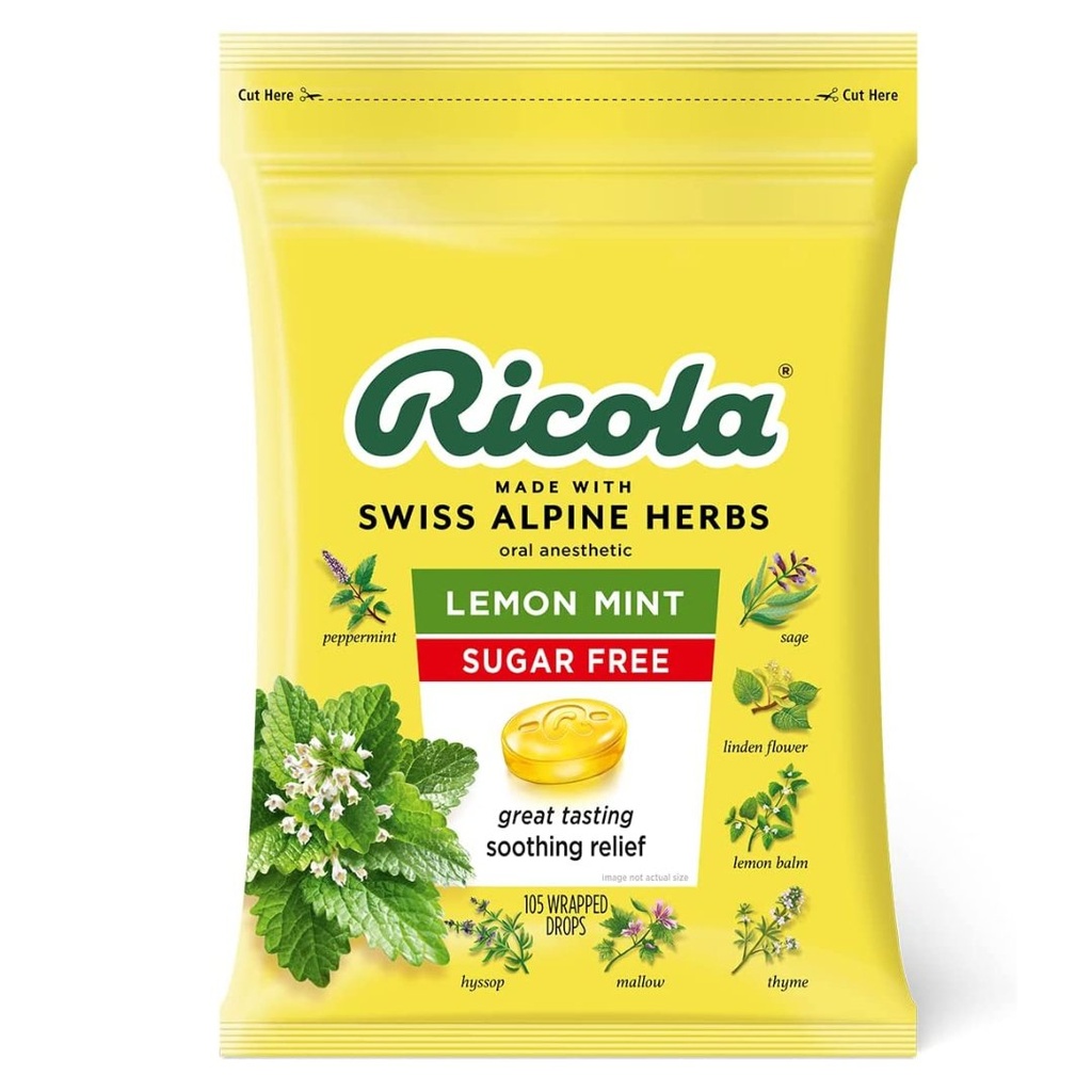 Caramelos Sin Azúcar De Alivio Natural Sabor LemonMint, Ricola / 105 Pack