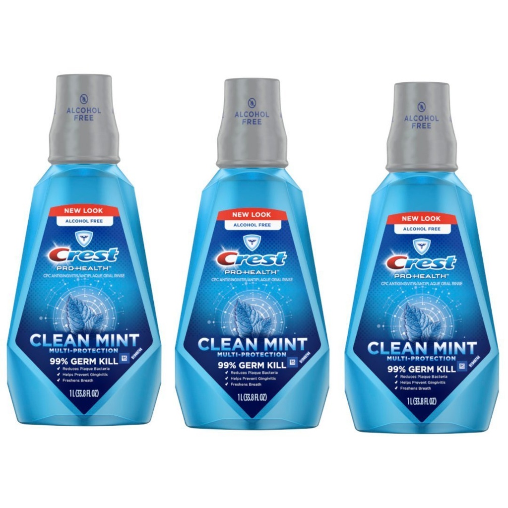 Enjuague Bucal Crest Pro Health - Clean Mint- Sin Alcohol / 3 Pack / 1L