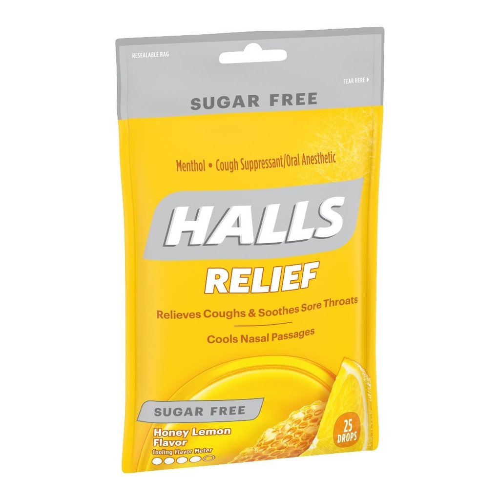 Halls Relief Sabor Honey Lemon Sin Azúcar, 25 Pack