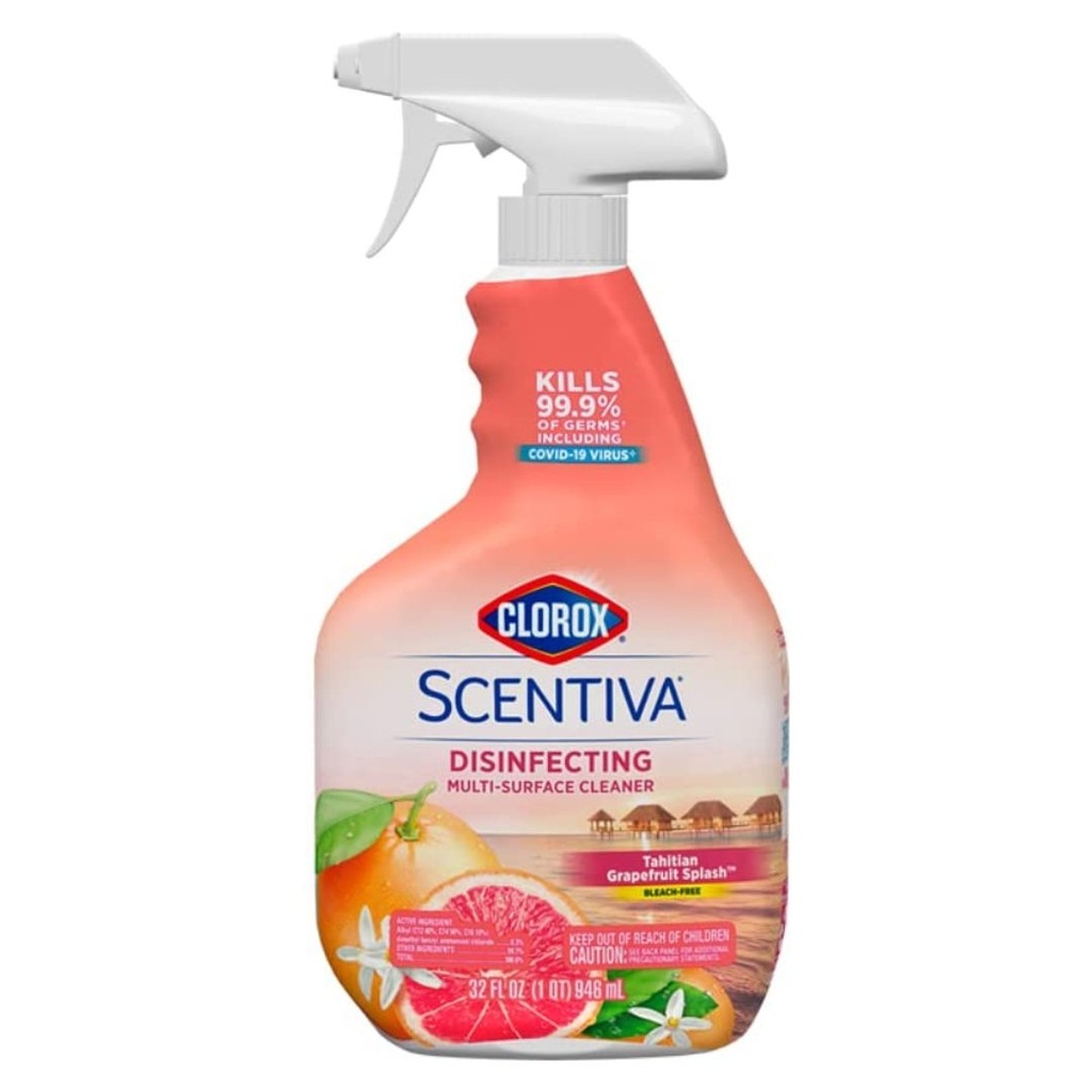 Spray Desinfectante De Múltiples Superficies, Sin blanqueador Aroma Pomelo Tahitiano / Clorox Scentiva / 946mL