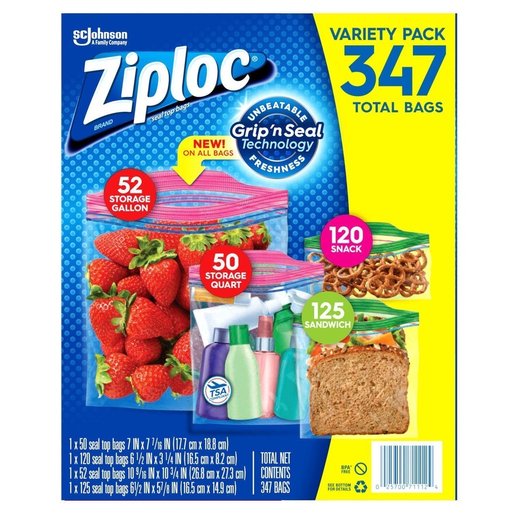 Bolsas Ziploc Tamaños Variados 347 Pack