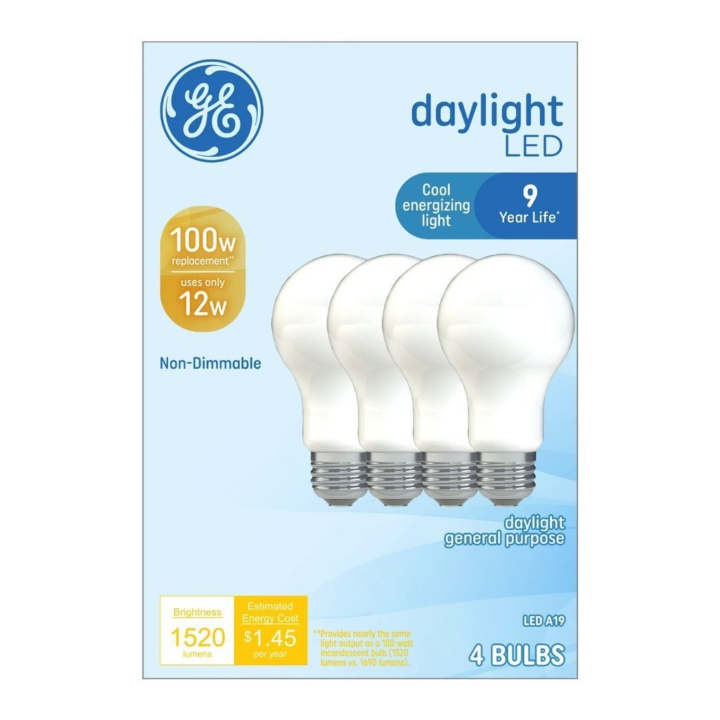 Bombillos LED De Luz Diurna GE / 100 W / A19 De Uso General - 1520 Lúmenes / 4 Pack