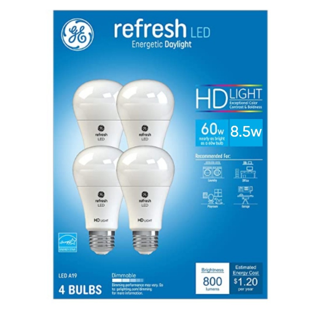 Bombillos Refresh LED De Luz Diurna GE / 60 W / HD Light / A19 De Uso General - 800 Lúmenes / 4 Pack