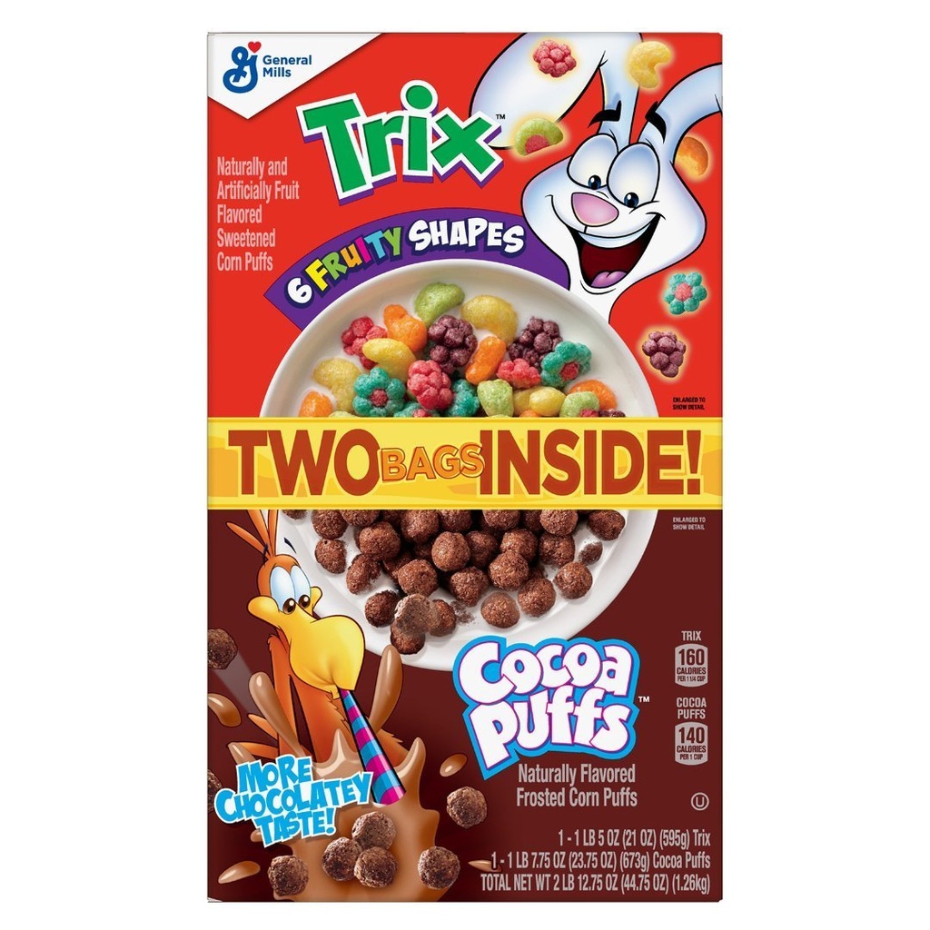 Cereal Trix &amp; Cocoa Puffs, General Mills / 2 Pack / 1.26 Kg