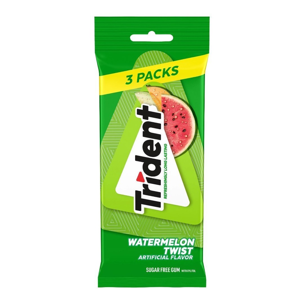 Chiclets Trident - Sabor Patilla Sin Azúcar / 14 Sticks / 3 Pack