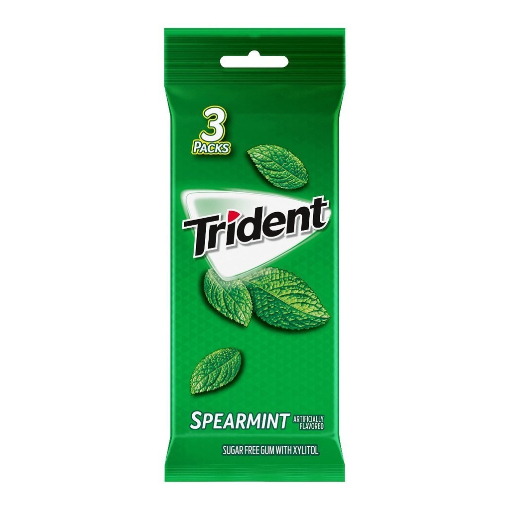 Chiclets Trident - Sabor Spearmint Sin Azúcar / 14 Sticks / 3 Pack