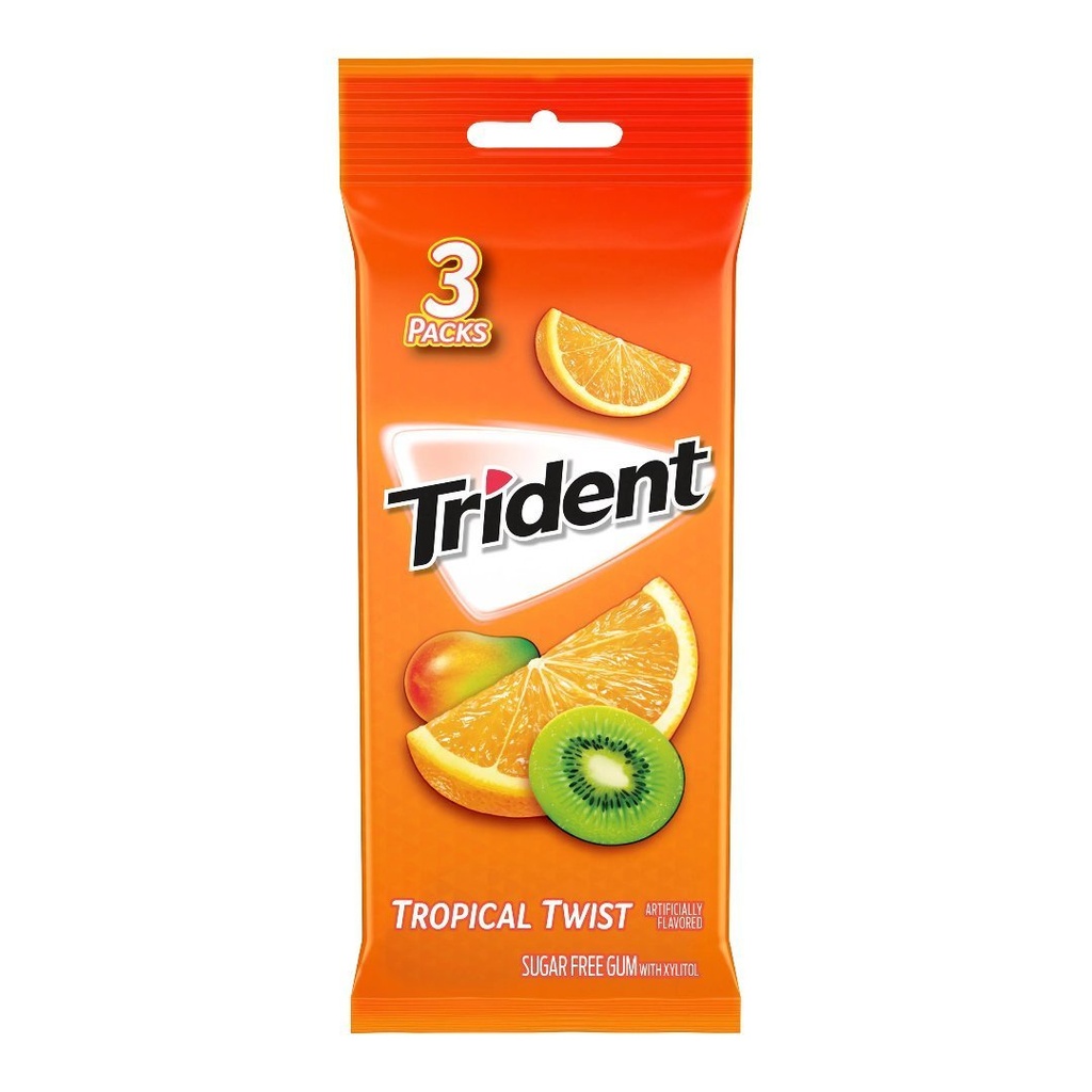 Chiclest Trident – Sabor Tropical Sin Azúcar / 14 Sticks / 3 Pack
