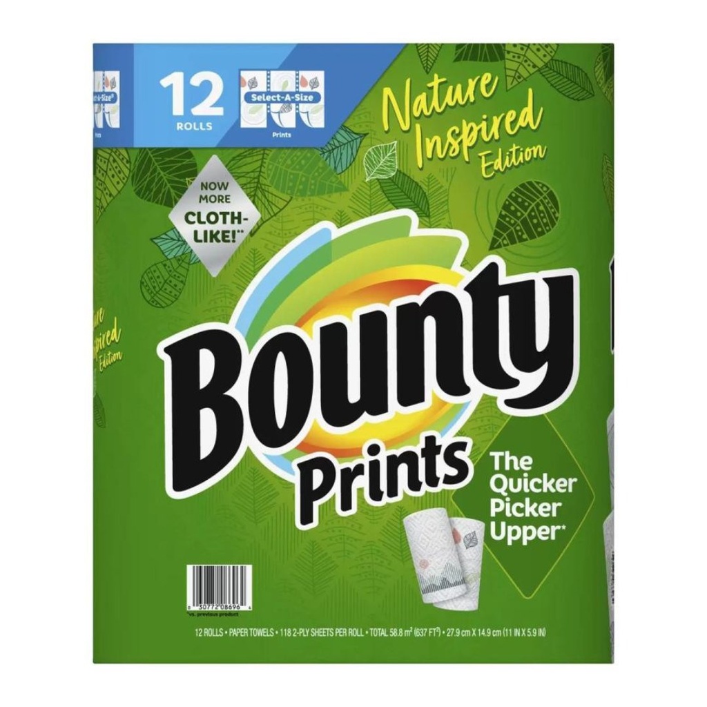 Papel Toallin, Bounty Prints / 12 Rollos / 117 Hojas c/u