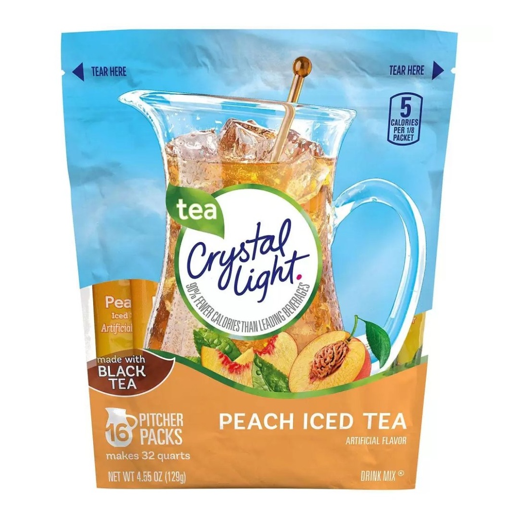 Mezcla Instantánea De Durazno En Polvo, Crystal Light / 16 Pack / 129g Menos Calorías