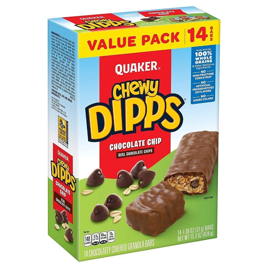 Barras De Granola Quaker Chewy Dipps Con Chispas De Chocolate Cubiertas De Chocolate / 14 Pack / 31g / 434g Total