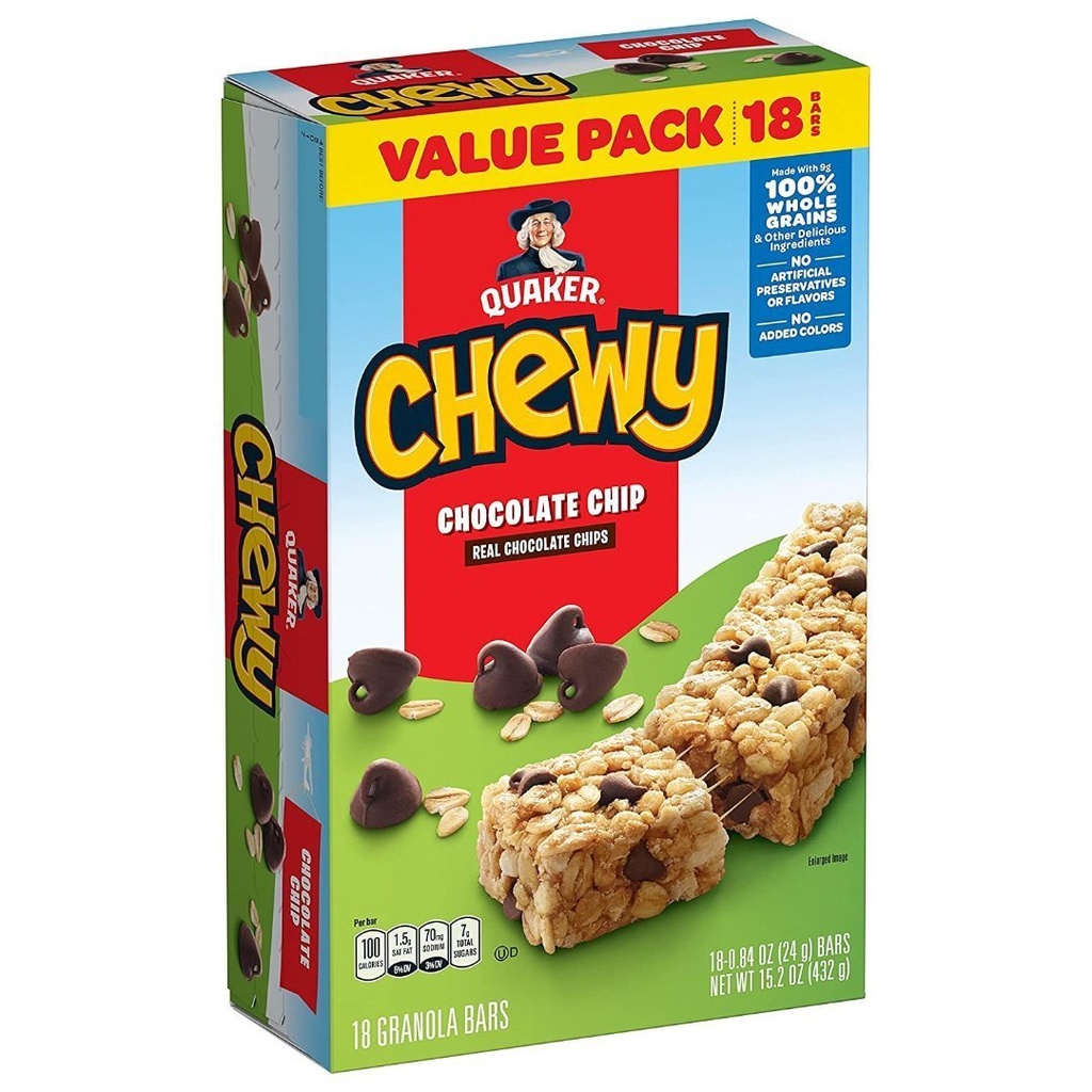 Barras De Granola Quaker Chewy Dipps Con Chispas De Chocolate / 18 Pack / 24g / 432g Total