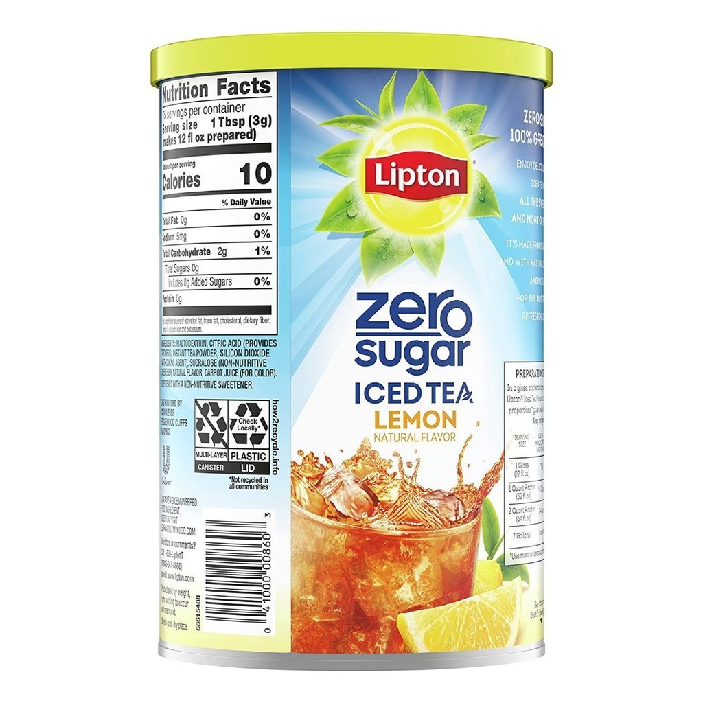 Mezcla De Té Lipton Sin Azúcar Sabor Limón, 231g