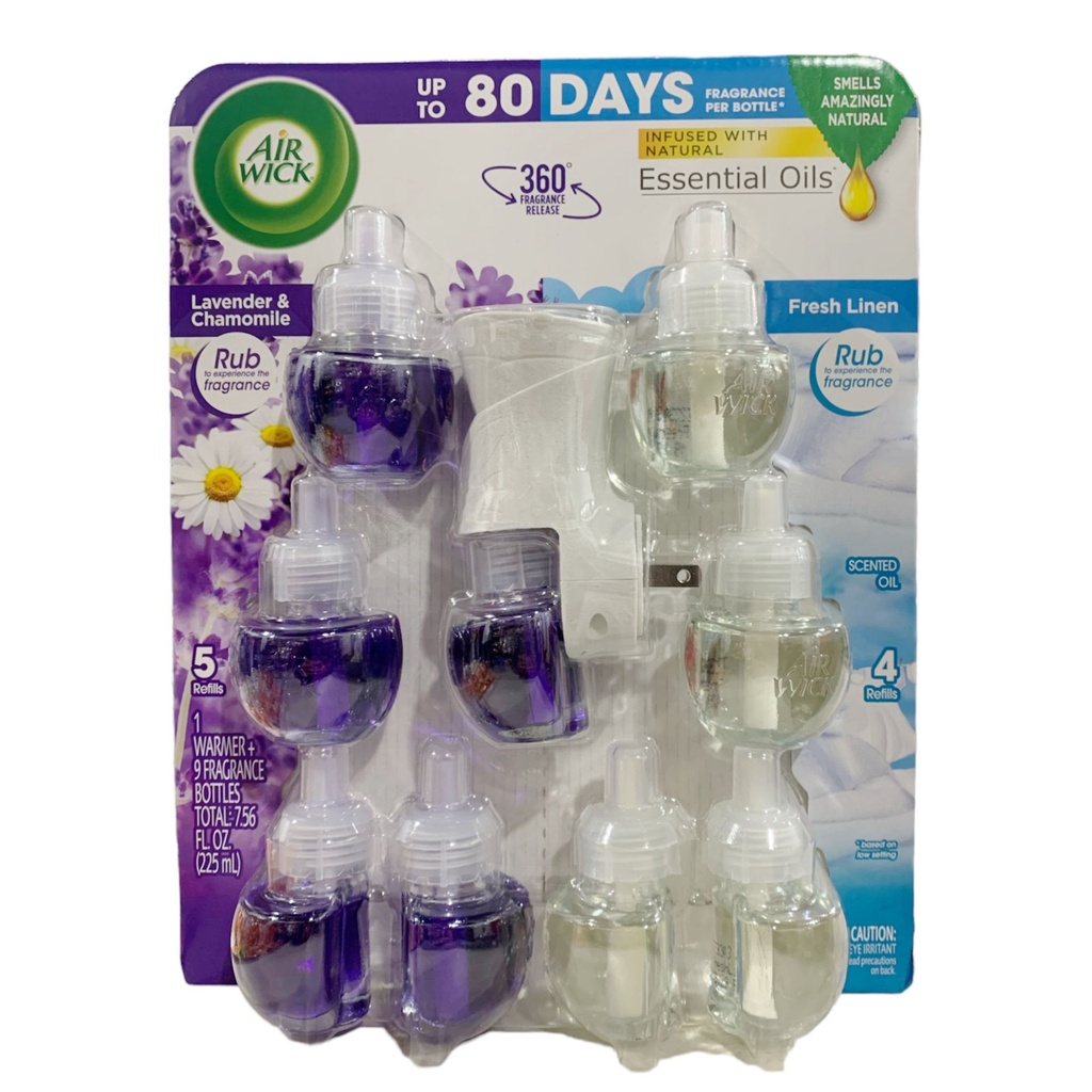 Aromatizante Eléctrico De Pared Air Wick - Lavanda &amp; Manzanilla - Fresh Linen / 9 Pack / 1 Difusor De Enchufe / 225mL