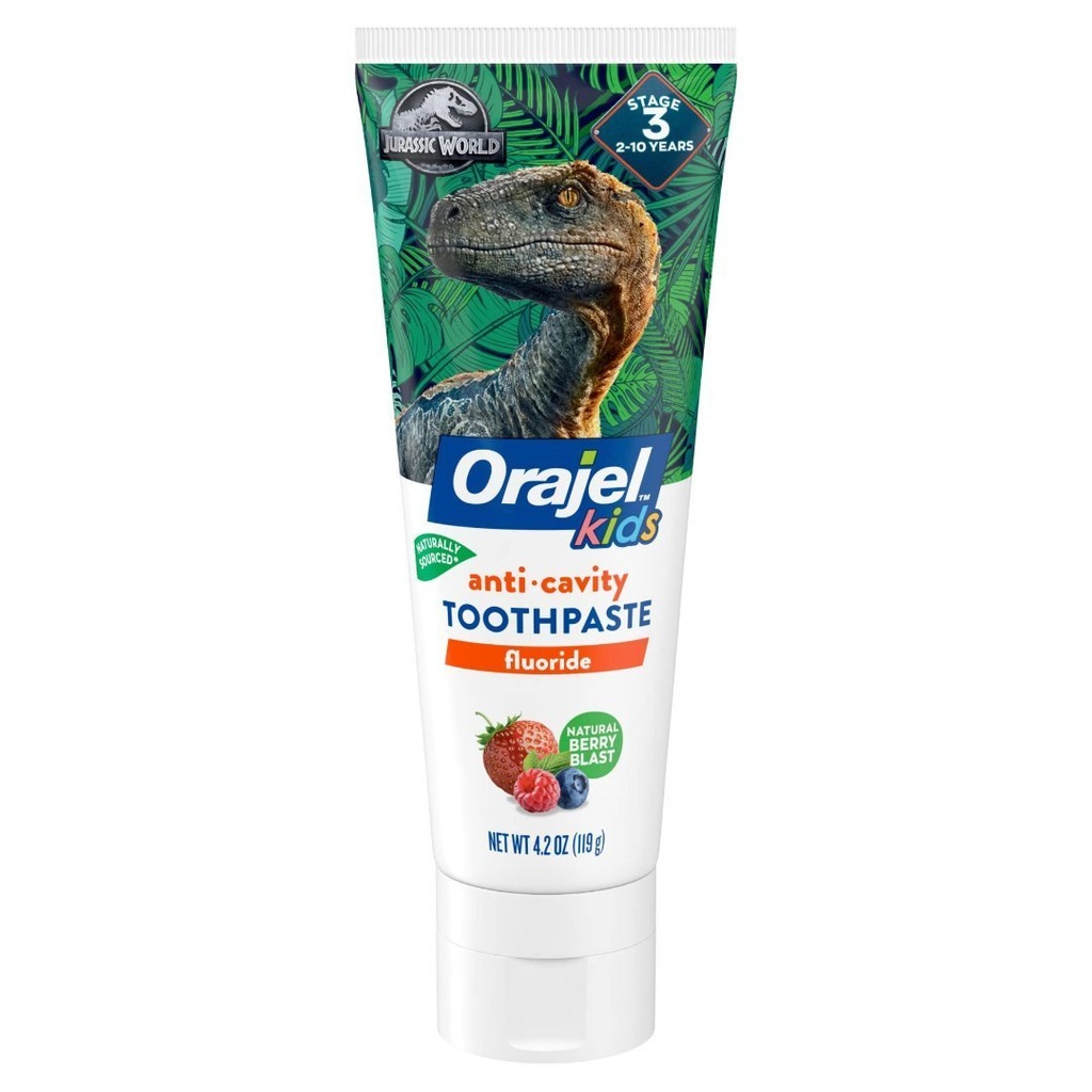 Pasta De Dientes De Jurassic World Con Flúor Anticavidad - Sabor a Frutos Rojos / Orajel Kids / 119g