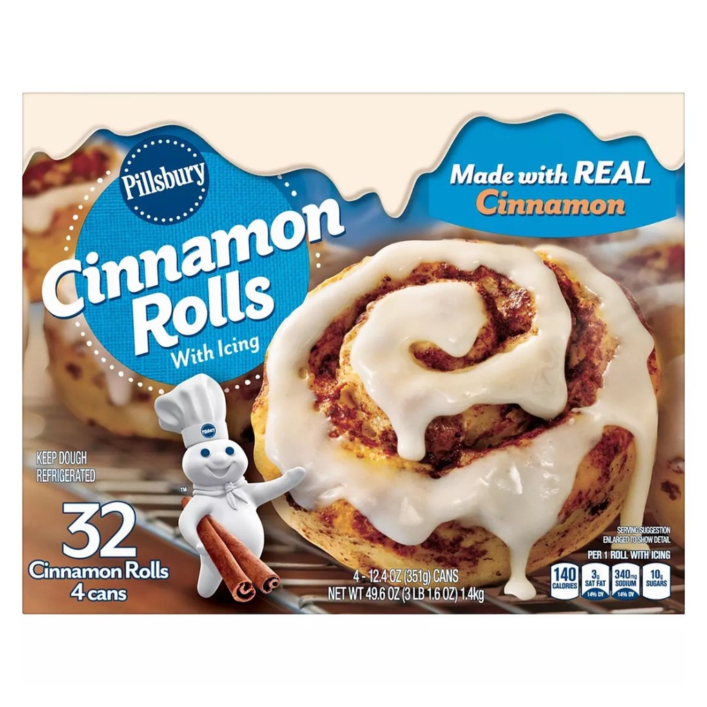 Cinnamon Rolls Con Glaseado, Pillsbury / 32 Rolls / 4 Pack / 1.4 Kg Total