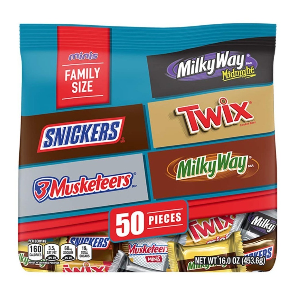 Chocolates Mars Minis Variados Family Size / 50 Piezas / 453.6g