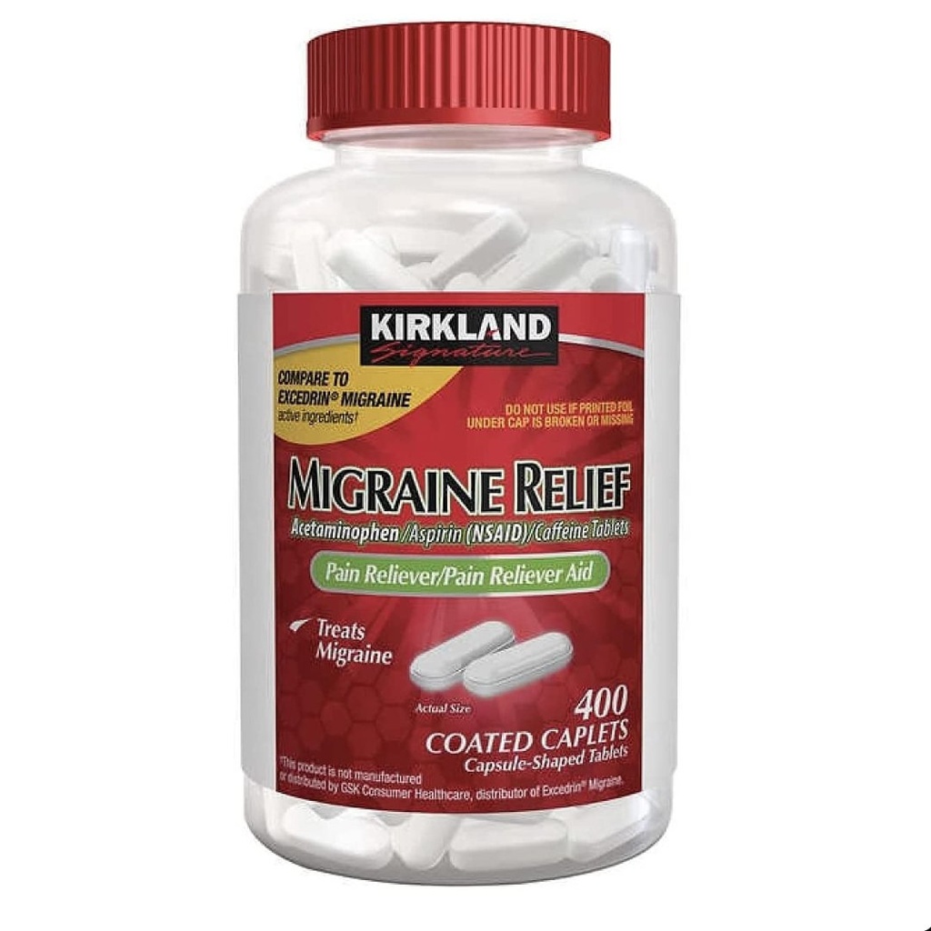 Acetaminofen Con Cafeína Para La Migraña, Kirkland Signature / 400 Capsulas