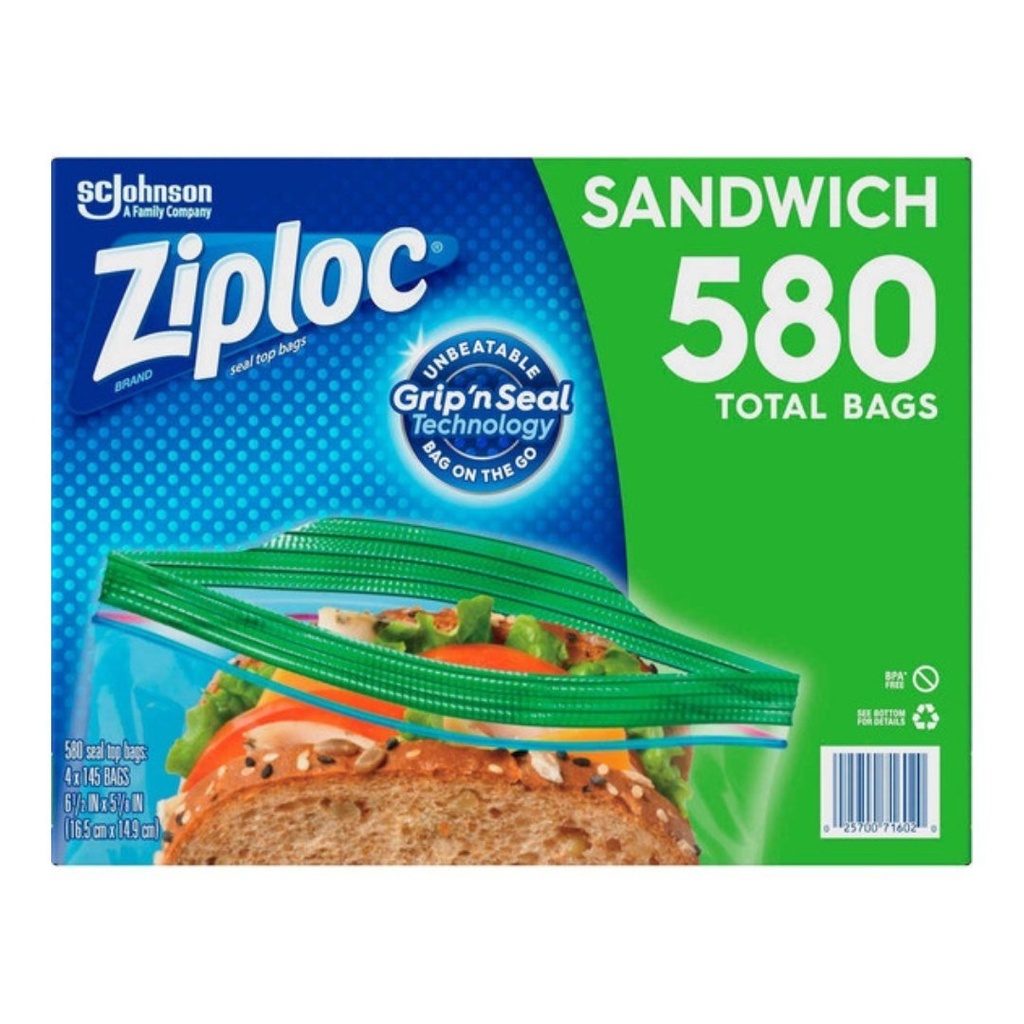 Bolsas Ziploc Grip’s Seal - Para Sandwich / 145 Und / 4 Pack / 580 Total
