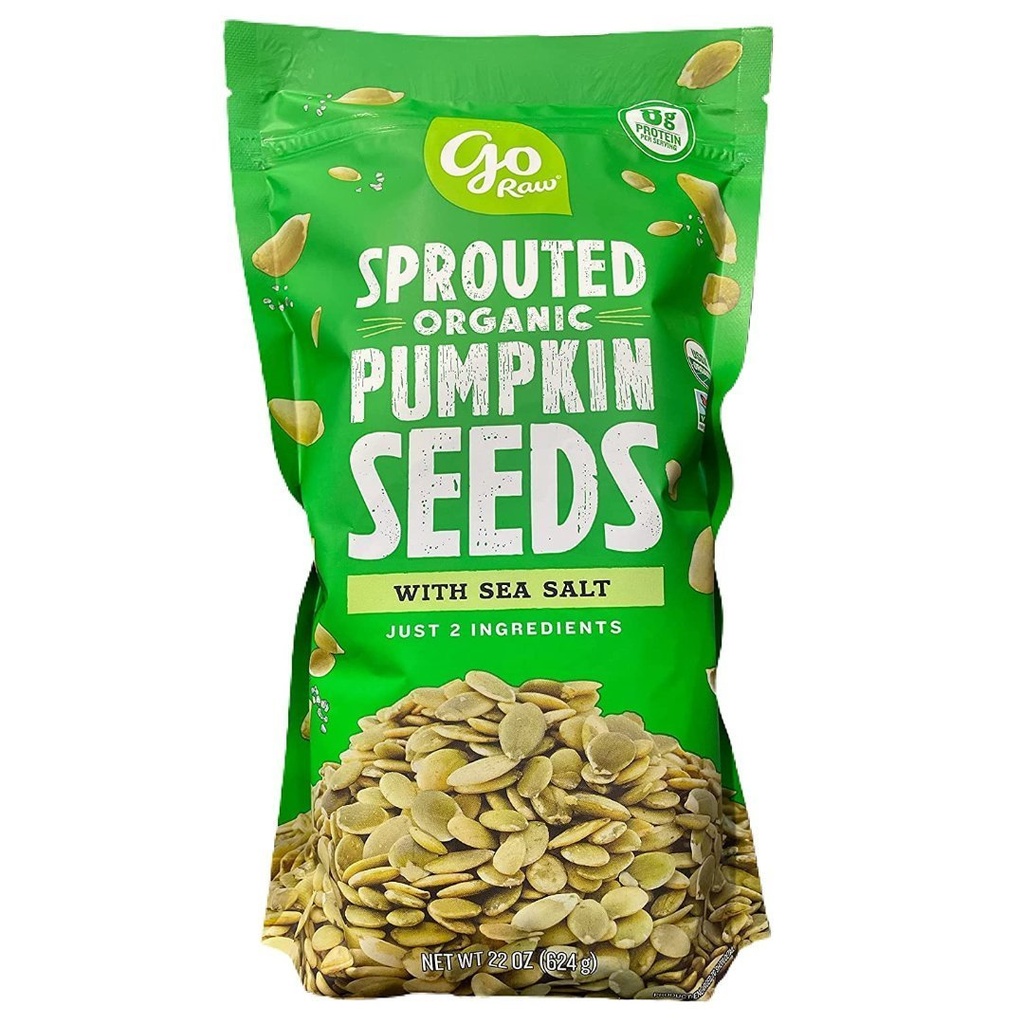 Semillas De Auyama Sin Concha Con Sal Marina, Germinadas y Orgánicas / Go Raw / 624g