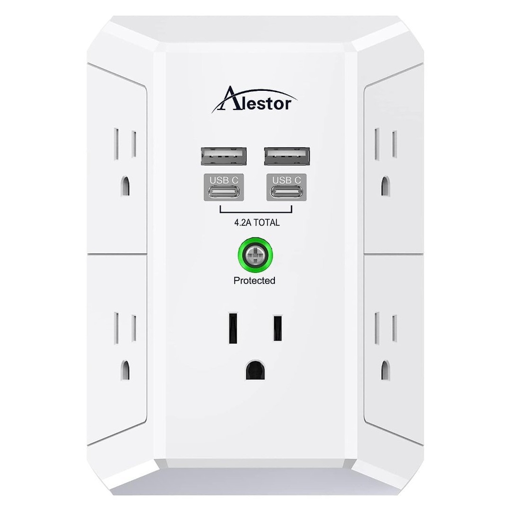 Adaptador De Corriente Múltiple 5x AC 2x USB 2x USB-C / HR-519A / Alestor