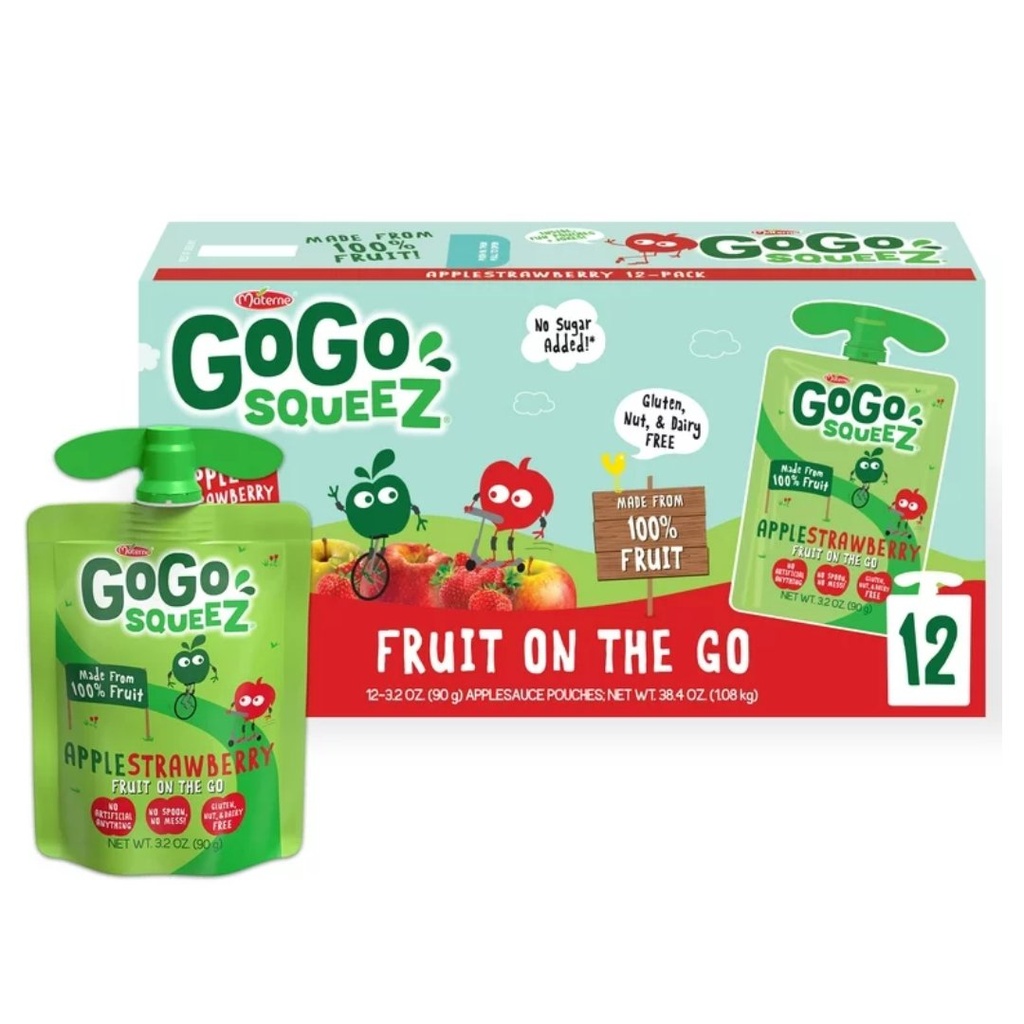 Compotas Naturales De Frutas Y Vegetales - Manzana y Fresa / GoGo Squeez / 12 Pack / 90g / 1.08Kg