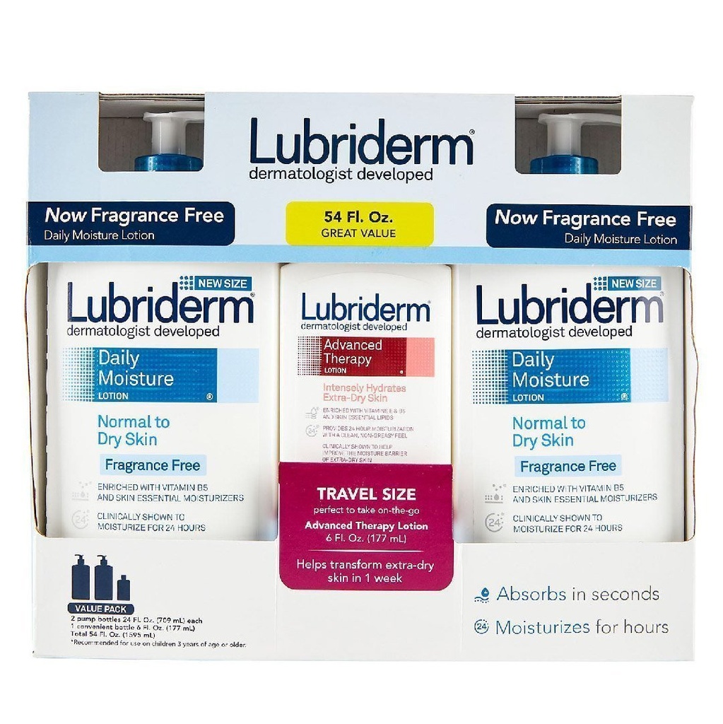 Loción Humectante Diaria Lubriderm, 2 Pack 709ml + 177ml Loción De Terapia Avanzada