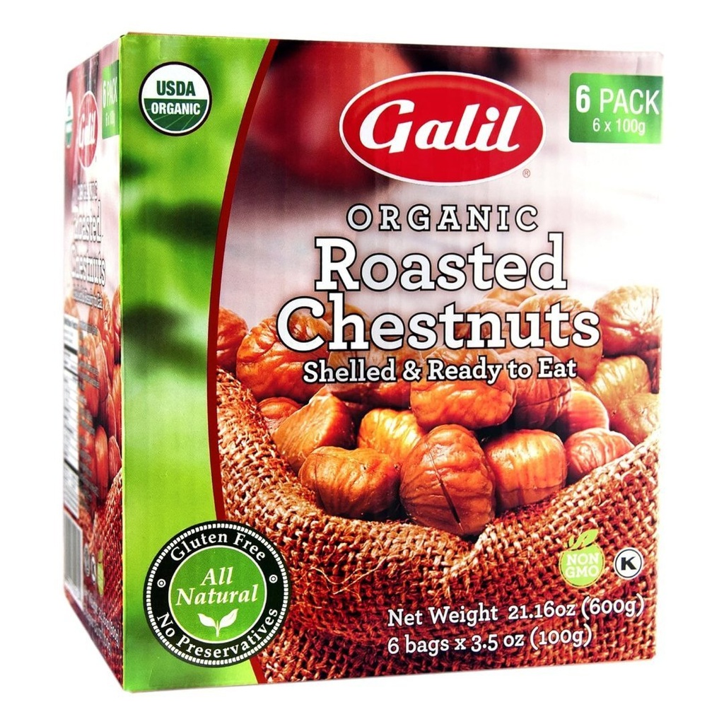 Galil Castañas Orgánicas Tostadas Con Sal Listas Para Comer / 6 Pack De 100gr