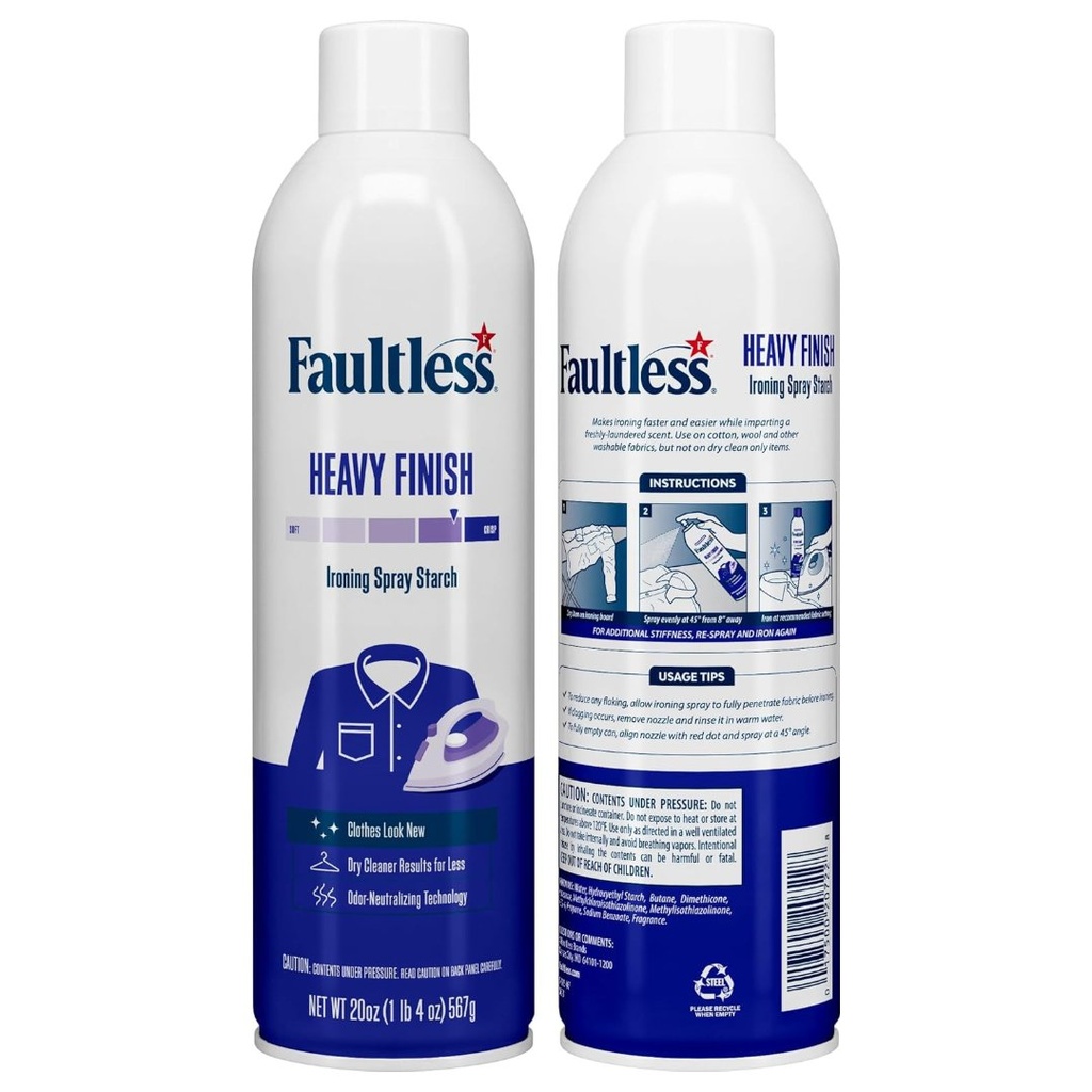 Almidón En Aerosol Heavy Finish - Reduce El Tiempo De Planchado / Fautless / 585mL