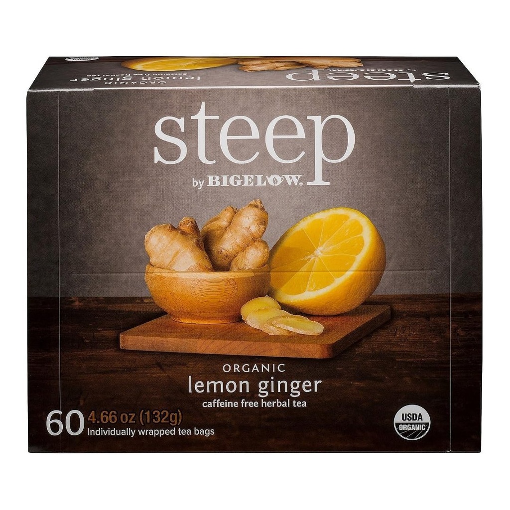 Té Orgánico De Limón Y Jengibre / Steep By Bigelow / 60 Pack / 132g