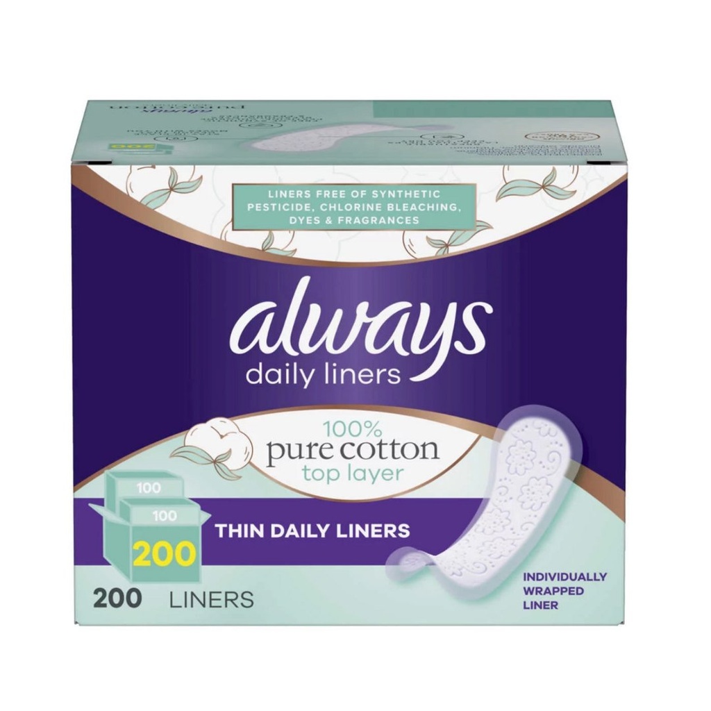 Protectores Diarios Always Delgados 100 % Algodón Puro / 200 Pack