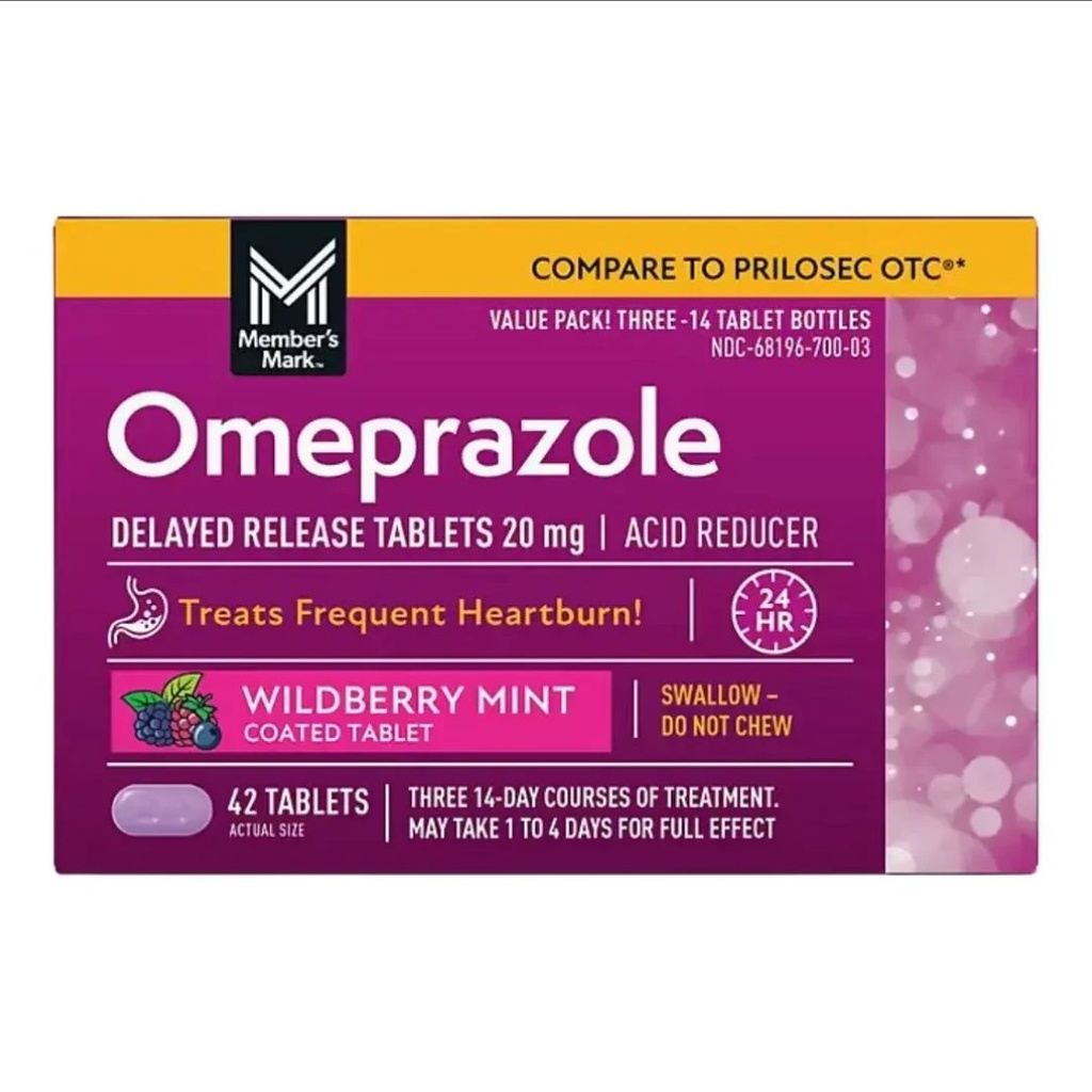 Tabletas De Liberación Retardada De Omeprazol 20 mg Para Reducir La Acidez - Menta Silvestre- Member's Mark / 42 Tabletas