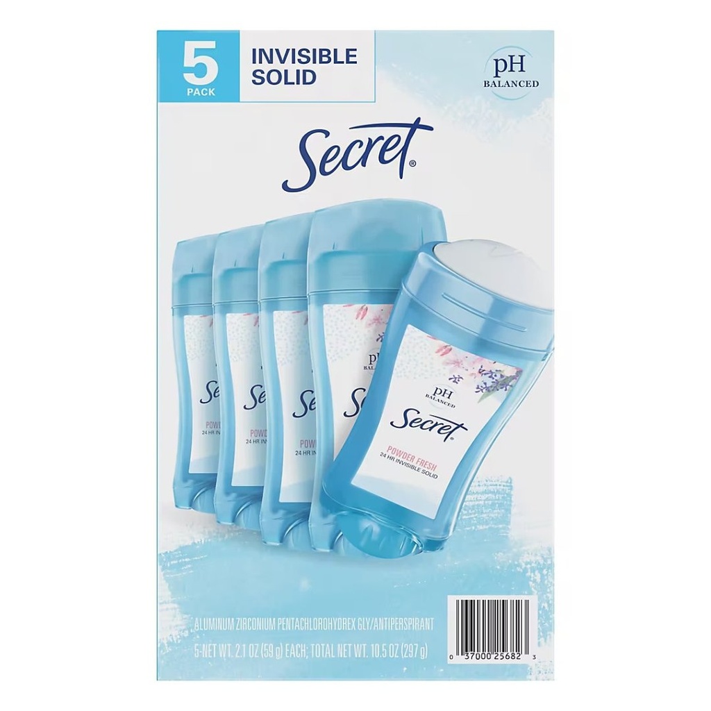 Desodorante Sólido Invisible Original pH Balanceado - Podwer Fresh / Secret / 5 Pack / 59g