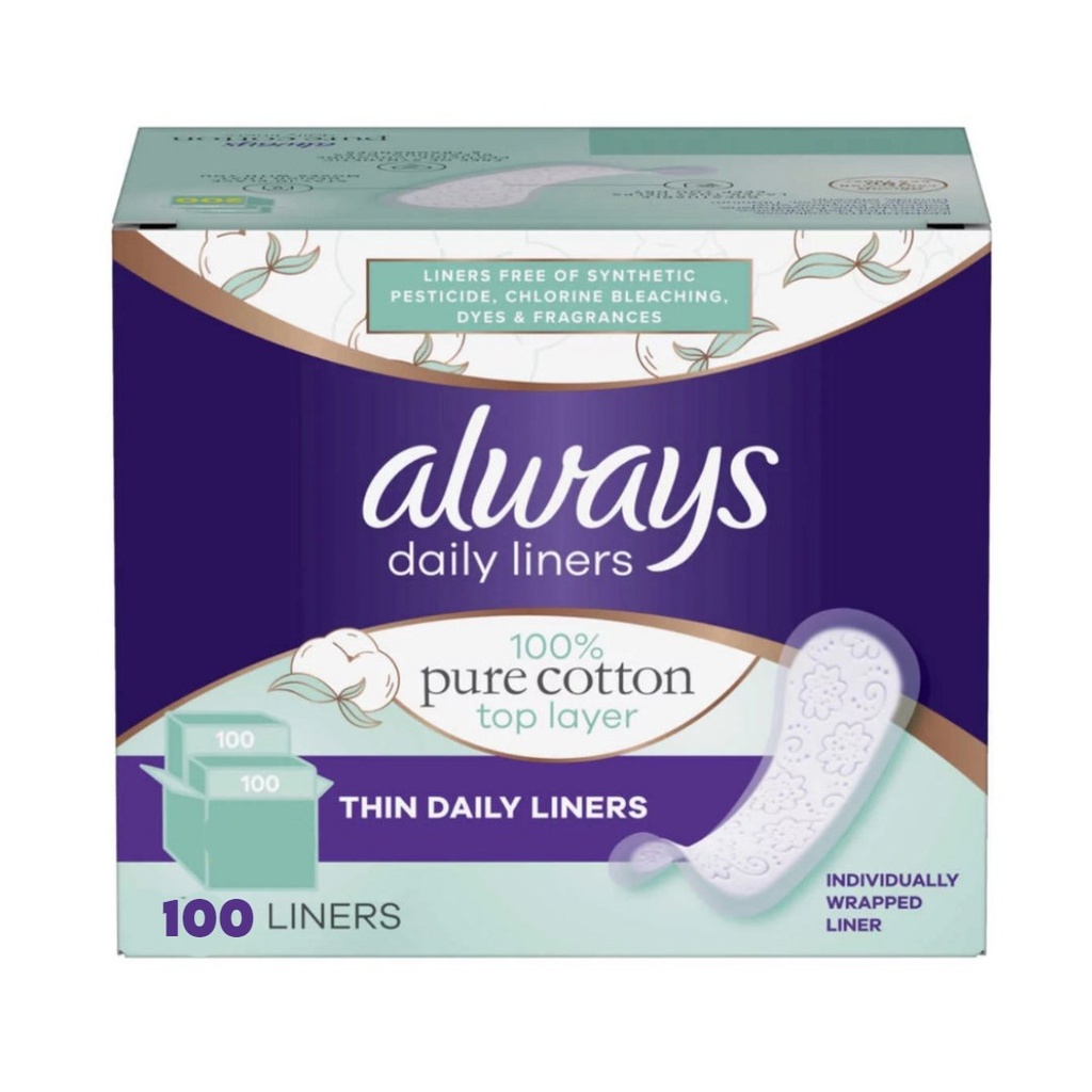 Protectores Diarios Always Delgados 100 % Algodón Puro / 100 Pack