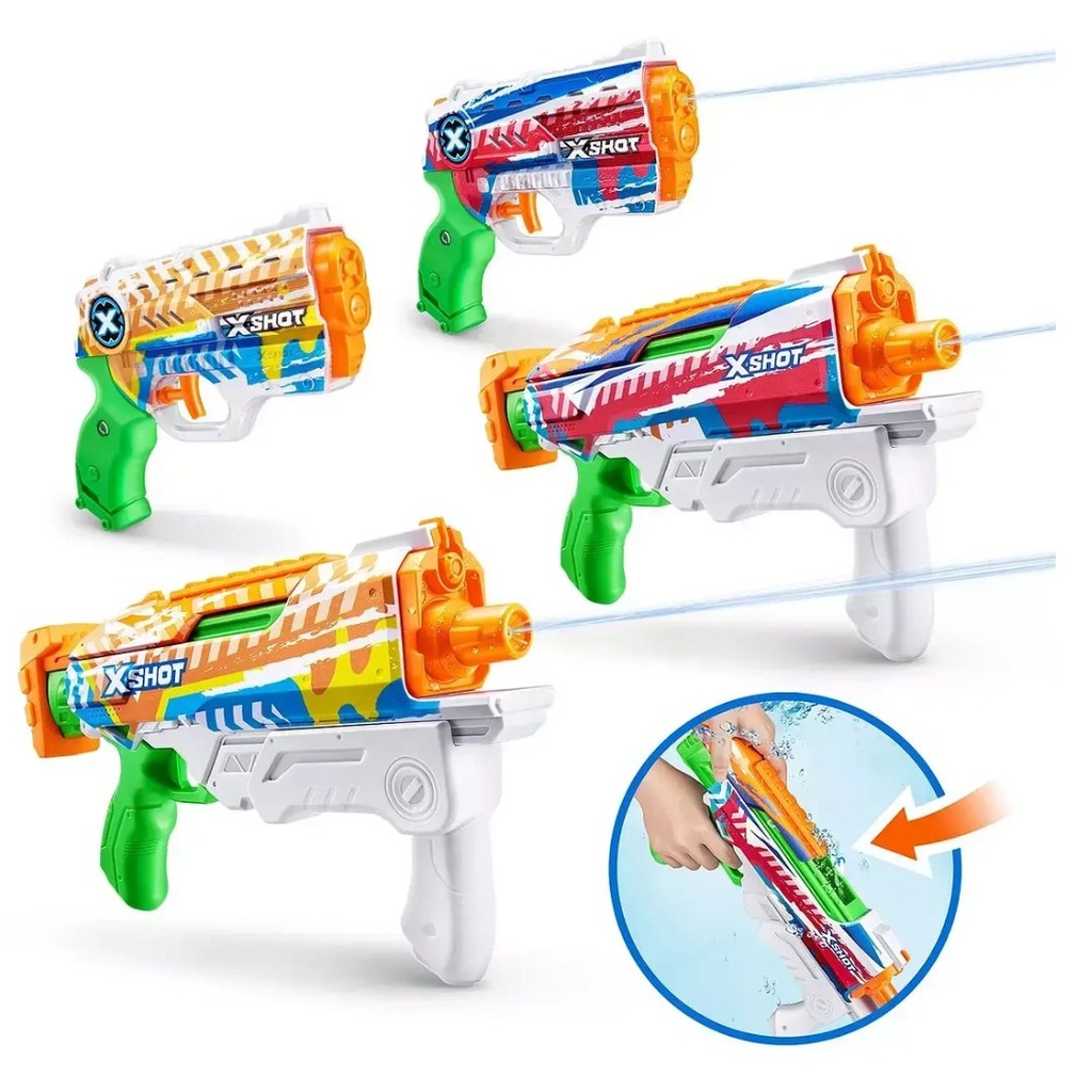 Pistolas De Agua Xshot Sking - Llenado Rapido / 2 Pack 100ml + 2 Pack 500ml