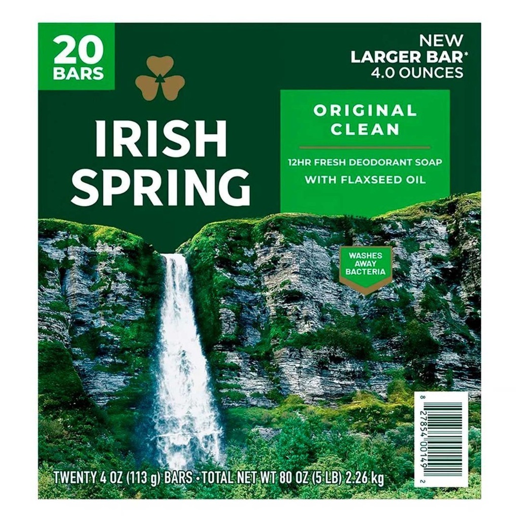 Jabón De Barra Irish Spring Original Clean / 20 Barras / 127g / 2.54 Kg Total
