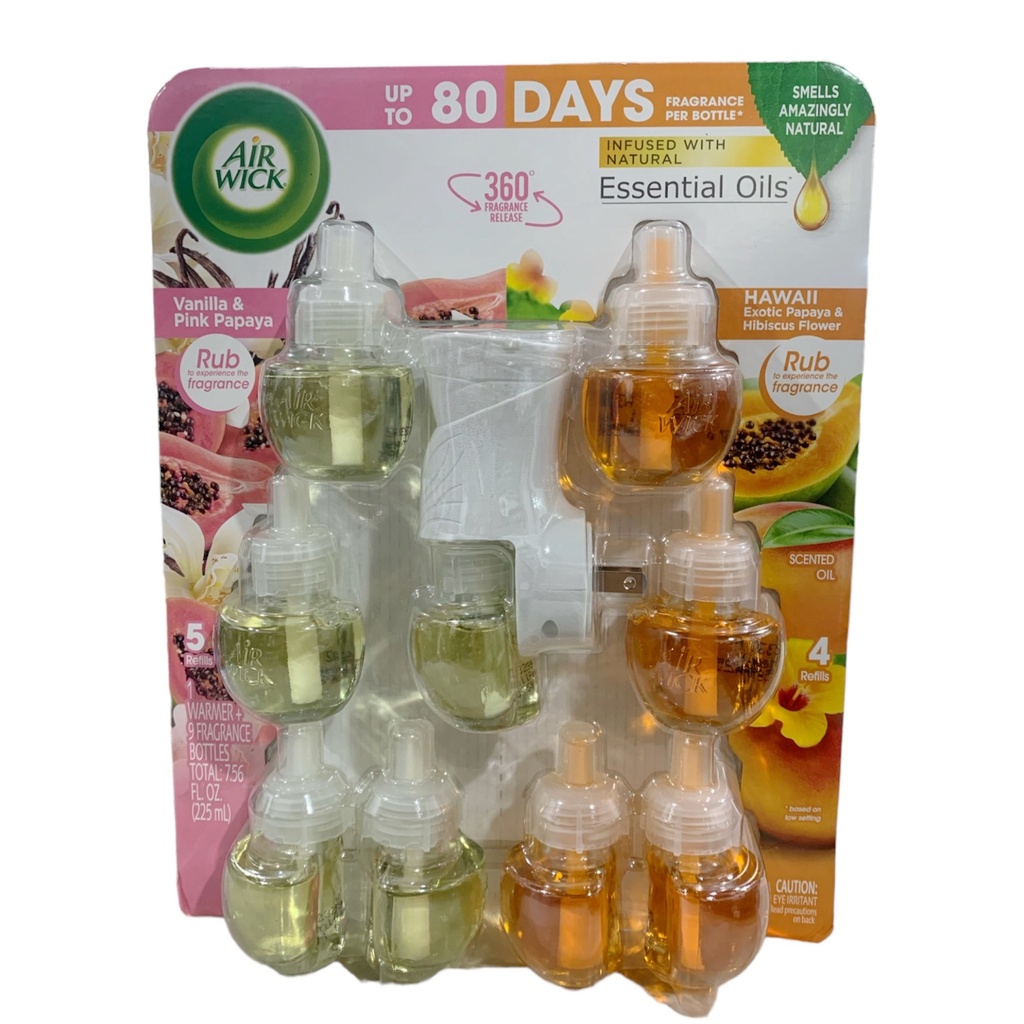 Aromatizante Eléctrico De Pared Air Wick - Vainilla &amp; Papaya - Hawaii / 9 Pack / 1 Difusor De Enchufe / 225mL